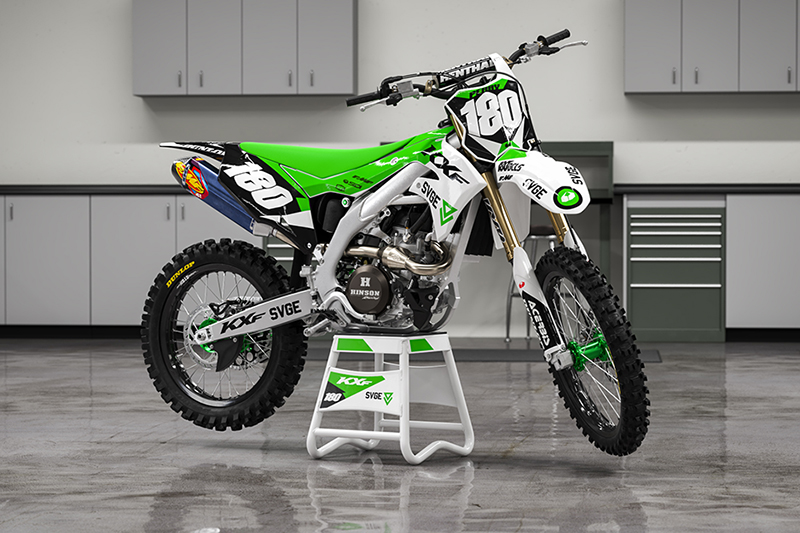 Motocross racing bike with lime green graphics